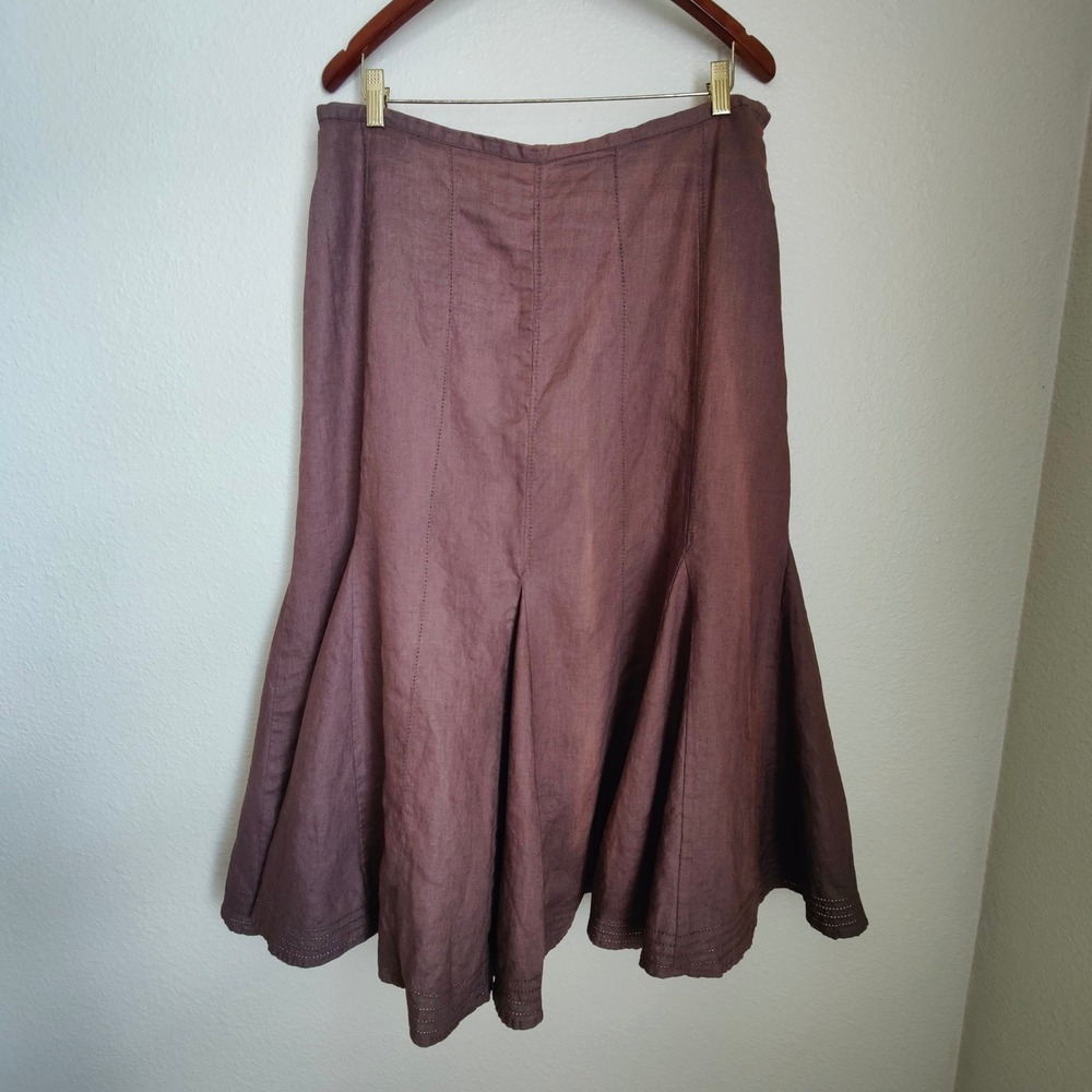 Vintage Edward Brown 100% Linen Flared Midi Skirt 90s Y2K 14 Boho Cottagecore